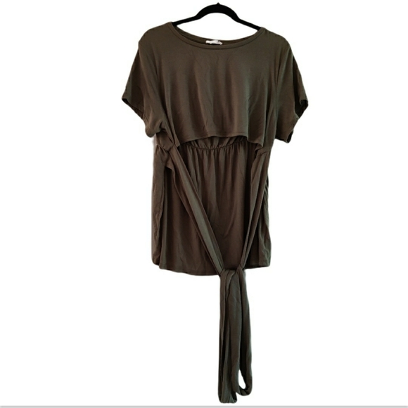 Eliana Stretch Tiered Maternity & Nursing Tank Top - Summer Pregnancy Shirt With Buttons (Olive Green, Large) - View #3